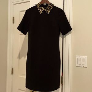Trina Turk black dress with faux fur collar